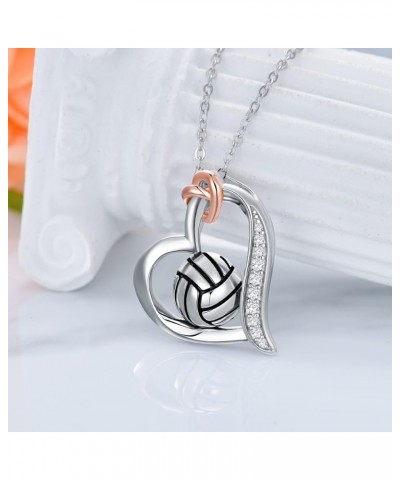 Volleyball/Baseball/Basketball/Tennis/Soccer/Golf Necklace 925 Sterling Sliver Heart Sports Pendant Jewelry Gifts for Women G...