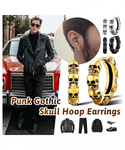 Punk Skull Earrings Stainless Steel/18K Gold Plated Gothic Skeleton Stud/Hoop Earrings for Women Man with Gift Packaging 01. ...