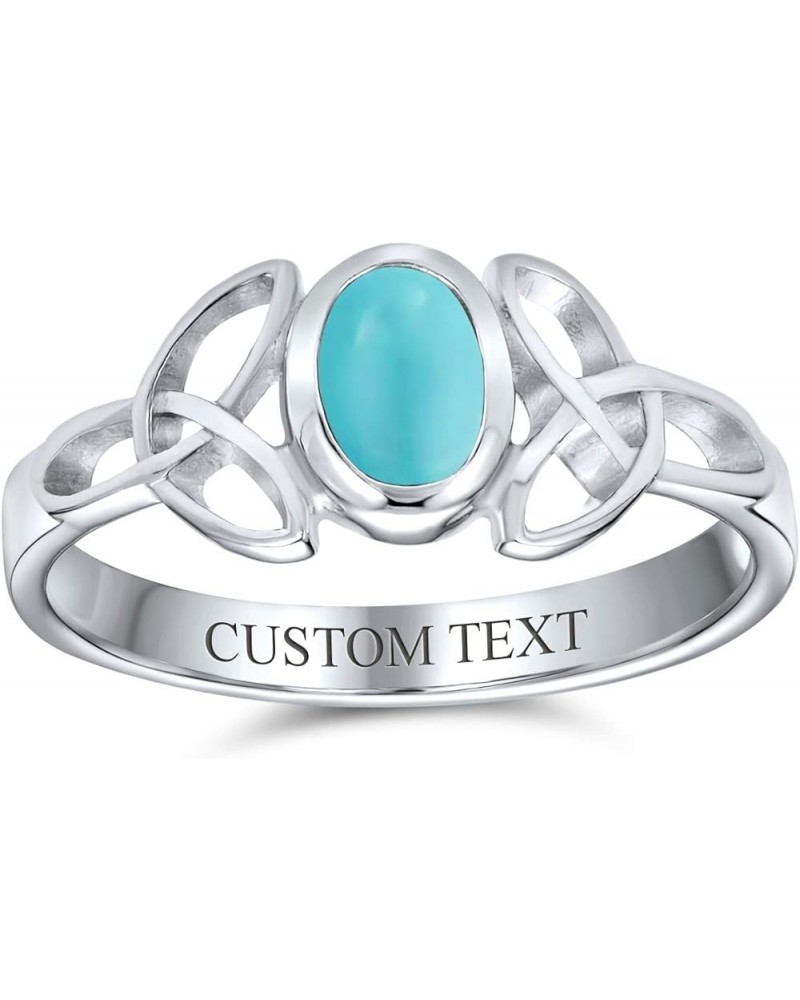 Personalize Delicate Oval Semi Precious Gemstones BFF Sorority Sister Promise Trinity Celtic Knot Triquetra Ring For Women Te...