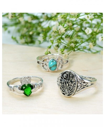 Personalize Delicate Oval Semi Precious Gemstones BFF Sorority Sister Promise Trinity Celtic Knot Triquetra Ring For Women Te...