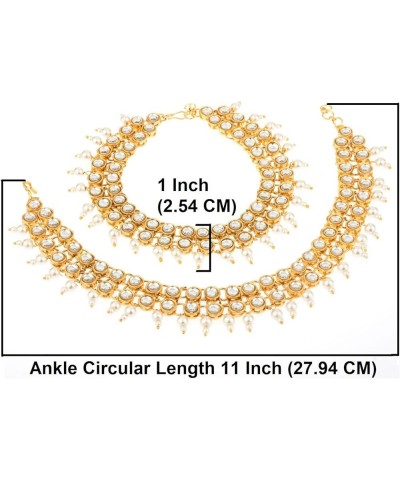 Indian Bollywood Faux Kundan Pearl Wedding Bridal Anklet Pair Bells Bracelet Payal Foot Jewelry Style 4 One Size $9.92 Anklets