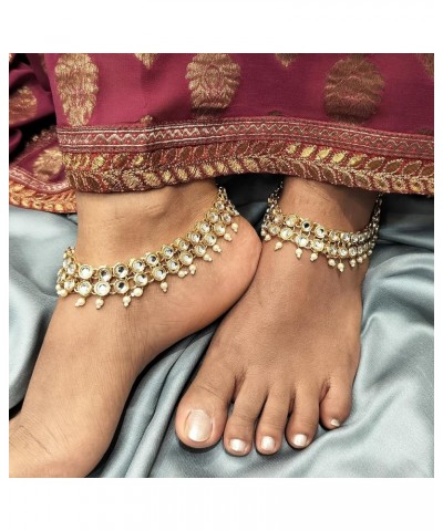 Indian Bollywood Faux Kundan Pearl Wedding Bridal Anklet Pair Bells Bracelet Payal Foot Jewelry Style 4 One Size $9.92 Anklets