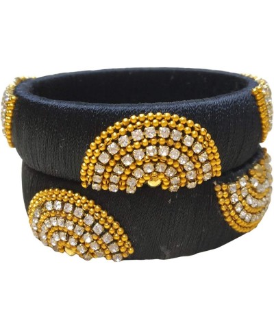 Festive Offer: Designer Handcrafted Ethnic Half Moon Silk Thread Bangles for Women Black 2.8 $7.70 Bracelets