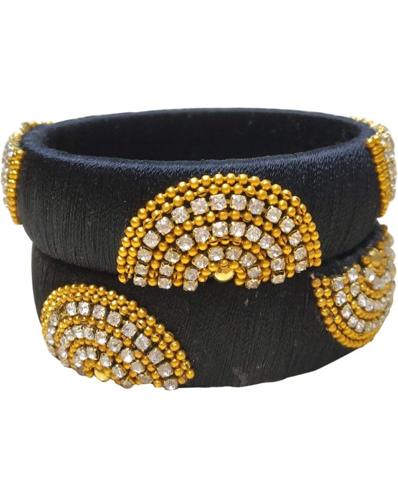 Festive Offer: Designer Handcrafted Ethnic Half Moon Silk Thread Bangles for Women Black 2.8 $7.70 Bracelets