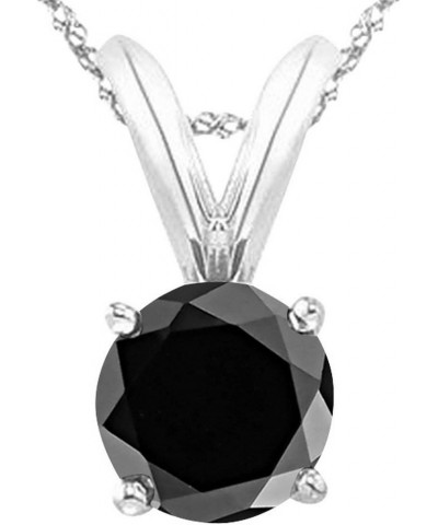 1/2-5 Carat Round Black Diamond 4 Prong Pendant Necklace (AAA Quality) W/ 16" Silver Chain 1.01 Carat 14K White Gold $249.78 ...