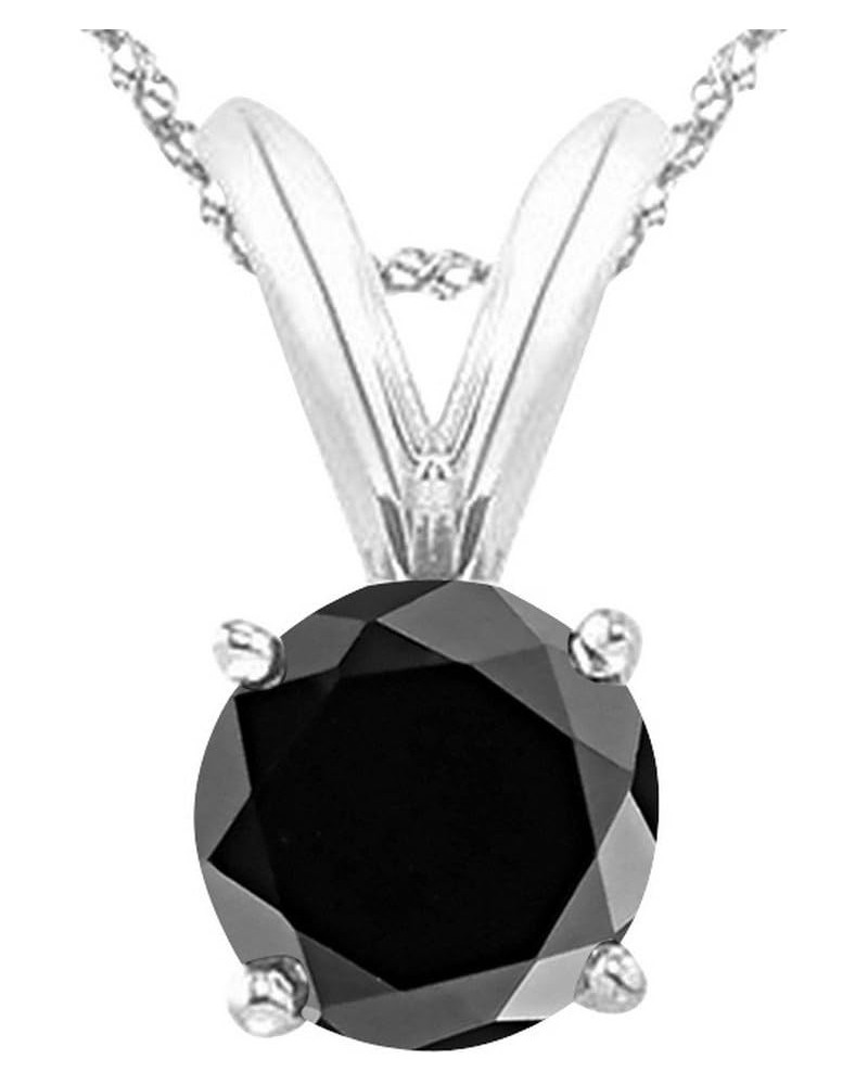 1/2-5 Carat Round Black Diamond 4 Prong Pendant Necklace (AAA Quality) W/ 16" Silver Chain 1.01 Carat 14K White Gold $249.78 ...