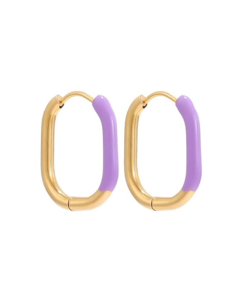 Oval Colorful Enamel Hoop Earrings For Women Girls Cute Jewelry Hoop Huggie Earrings Purple $10.25 Earrings