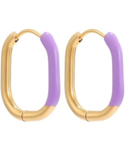 Oval Colorful Enamel Hoop Earrings For Women Girls Cute Jewelry Hoop Huggie Earrings Purple $10.25 Earrings