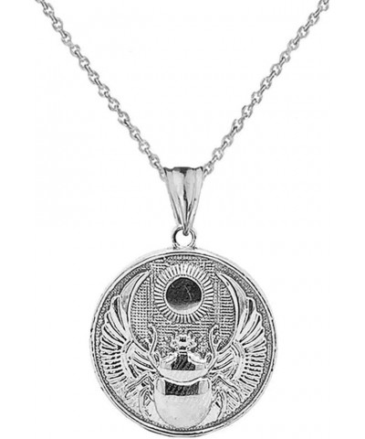 Fine Sterling Silver Ancient Egyptian Scarab Beetle and Sun Disc Charm Pendant Necklace 22.0 Inches $17.84 Necklaces