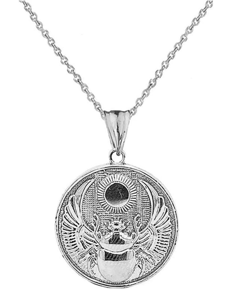 Fine Sterling Silver Ancient Egyptian Scarab Beetle and Sun Disc Charm Pendant Necklace 22.0 Inches $17.84 Necklaces