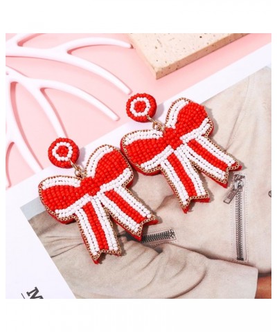 Game Day Bow Beaded Earrings Handmade Beads Bow Ribbon Earrings Game Day Team Sport Party Favors Jewelry Gift Red $10.25 Earr...