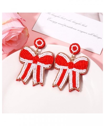 Game Day Bow Beaded Earrings Handmade Beads Bow Ribbon Earrings Game Day Team Sport Party Favors Jewelry Gift Red $10.25 Earr...