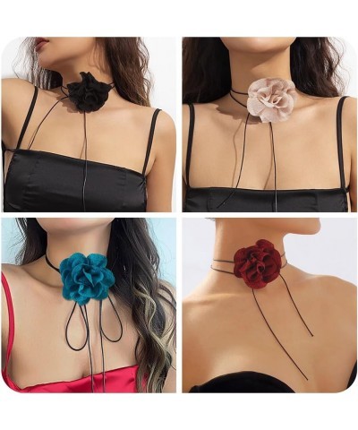 Flower Choker Necklace Cloth Flower Collar Choker Necklace Floral Choker for Women Bride Wedding Party Necklace 4 Colors $9.1...