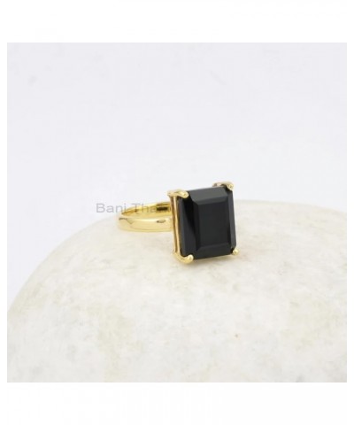 Black Onyx Ring, 10x12mm Handmade Ring, Pure Silver, Prong Set Cushion,Solid Silver 18k Gold Plated Ring, Jewelry for First T...