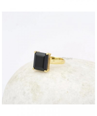 Black Onyx Ring, 10x12mm Handmade Ring, Pure Silver, Prong Set Cushion,Solid Silver 18k Gold Plated Ring, Jewelry for First T...