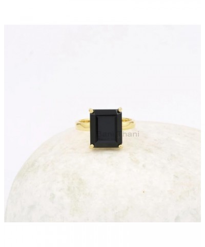 Black Onyx Ring, 10x12mm Handmade Ring, Pure Silver, Prong Set Cushion,Solid Silver 18k Gold Plated Ring, Jewelry for First T...