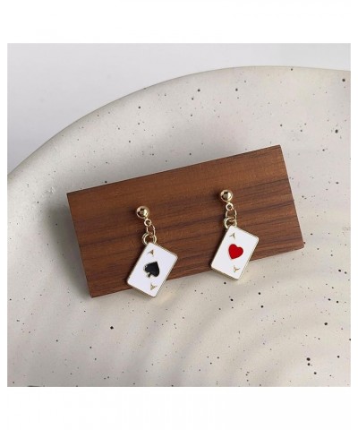 Asymmetric Clock Poker Dangle Earrings Creative Playing Cards Red Hearts A Long Pentagram Alarm Clock Drop Earrings for Women...