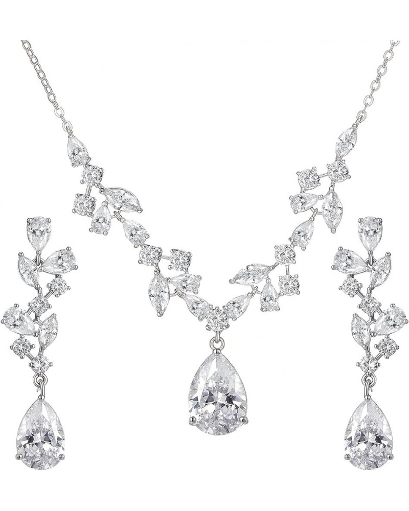 Wedding Jewelry Sets for Brides Bridesmaid,Cubic Zirconia Teardrop Bridal Necklace Earrings Set Wedding Prom Jewelry for Wome...