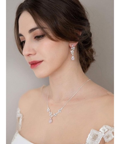 Wedding Jewelry Sets for Brides Bridesmaid,Cubic Zirconia Teardrop Bridal Necklace Earrings Set Wedding Prom Jewelry for Wome...