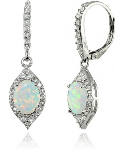 Sterling Silver Gemstone & White Topaz Oval Dangle Earrings for Women Girls Simulated Opal $23.59 Earrings