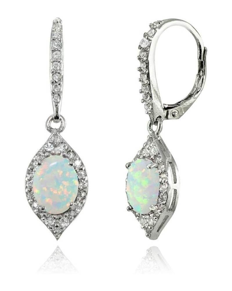 Sterling Silver Gemstone & White Topaz Oval Dangle Earrings for Women Girls Simulated Opal $23.59 Earrings