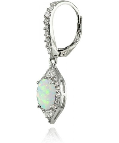 Sterling Silver Gemstone & White Topaz Oval Dangle Earrings for Women Girls Simulated Opal $23.59 Earrings