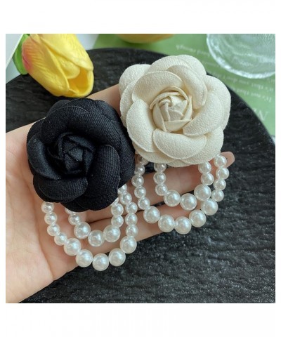 Fabric Camellia Flower Brooch, Rose Pin with Pearl Tassel for Women/Girls, Handmade Corsage Jewelry for Shirt Collar/Clothing...