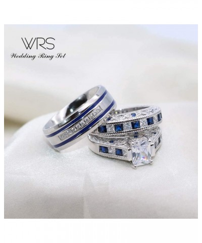 wedding ring set Two Rings His Hers Couples Matching Rings Women's 2pc White Gold Filled CZ Wedding Engagement Ring Bridal Se...