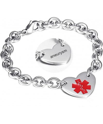 LF 316L Stainless Steel DNR Engraved Medical Alert Heart Charm Link Bracelet Rolo Chain Medic ID Bracelets Monitoring Awarene...