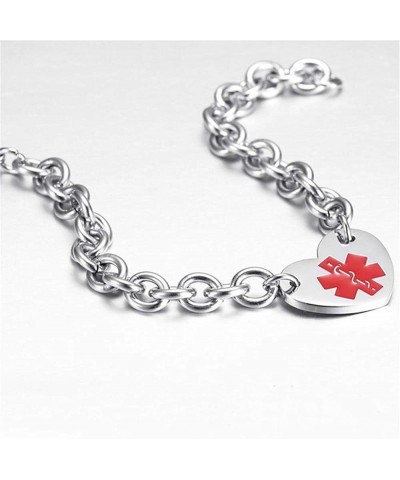 LF 316L Stainless Steel DNR Engraved Medical Alert Heart Charm Link Bracelet Rolo Chain Medic ID Bracelets Monitoring Awarene...