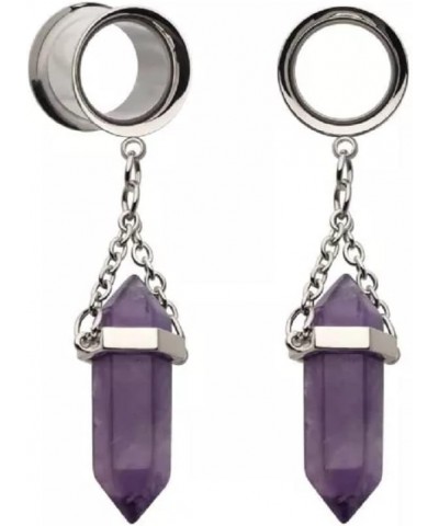 316L Stainless Steel Dangling Amethyst Stone Double Flared Tunnel Plugs, Sold as a Pair 10mm (00GA) $9.61 Body Jewelry