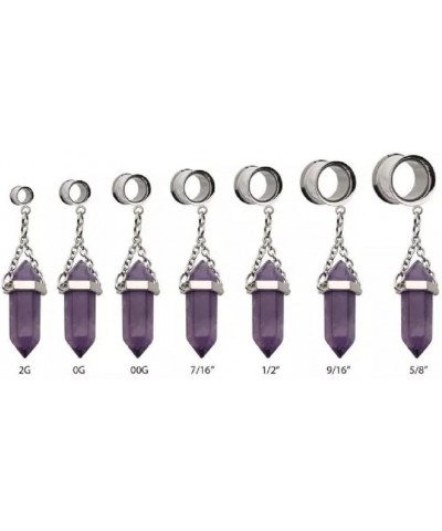 316L Stainless Steel Dangling Amethyst Stone Double Flared Tunnel Plugs, Sold as a Pair 10mm (00GA) $9.61 Body Jewelry