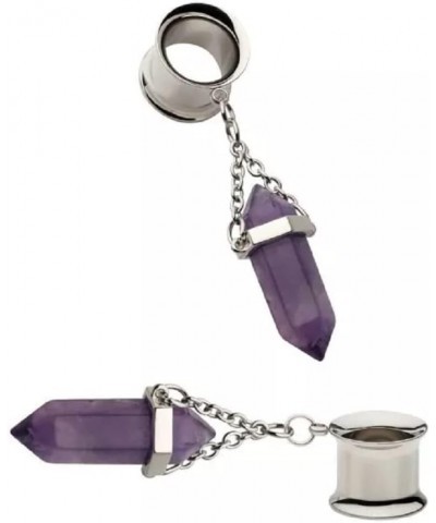 316L Stainless Steel Dangling Amethyst Stone Double Flared Tunnel Plugs, Sold as a Pair 10mm (00GA) $9.61 Body Jewelry