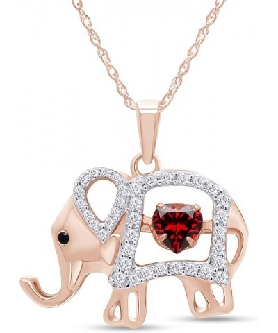 5MM Heart Cut Simulated Birthstones And White CZ Elephant Pendant Necklace In 14k Rose Gold Over Sterling Silver Gemstone Ele...