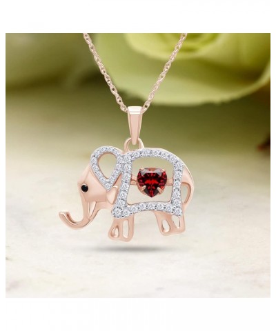 5MM Heart Cut Simulated Birthstones And White CZ Elephant Pendant Necklace In 14k Rose Gold Over Sterling Silver Gemstone Ele...