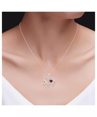 5MM Heart Cut Simulated Birthstones And White CZ Elephant Pendant Necklace In 14k Rose Gold Over Sterling Silver Gemstone Ele...