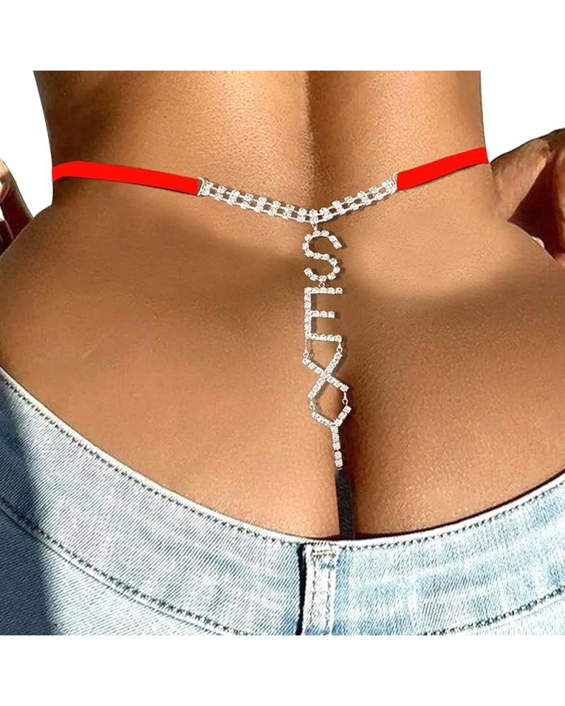 Rhinestone SEXY Letters Thong Waist Body Chain Crystal Underpants Belly Waist Chain Crystal Thong G String Body Jewelry for W...