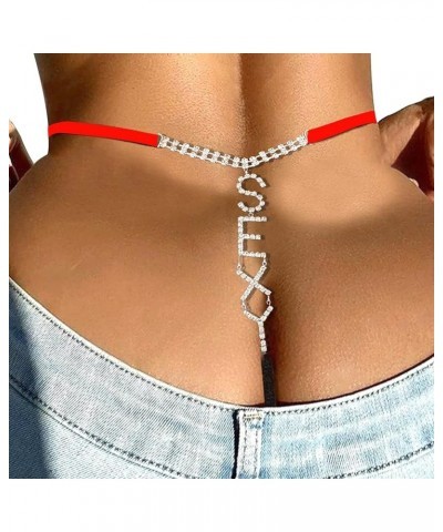 Rhinestone SEXY Letters Thong Waist Body Chain Crystal Underpants Belly Waist Chain Crystal Thong G String Body Jewelry for W...