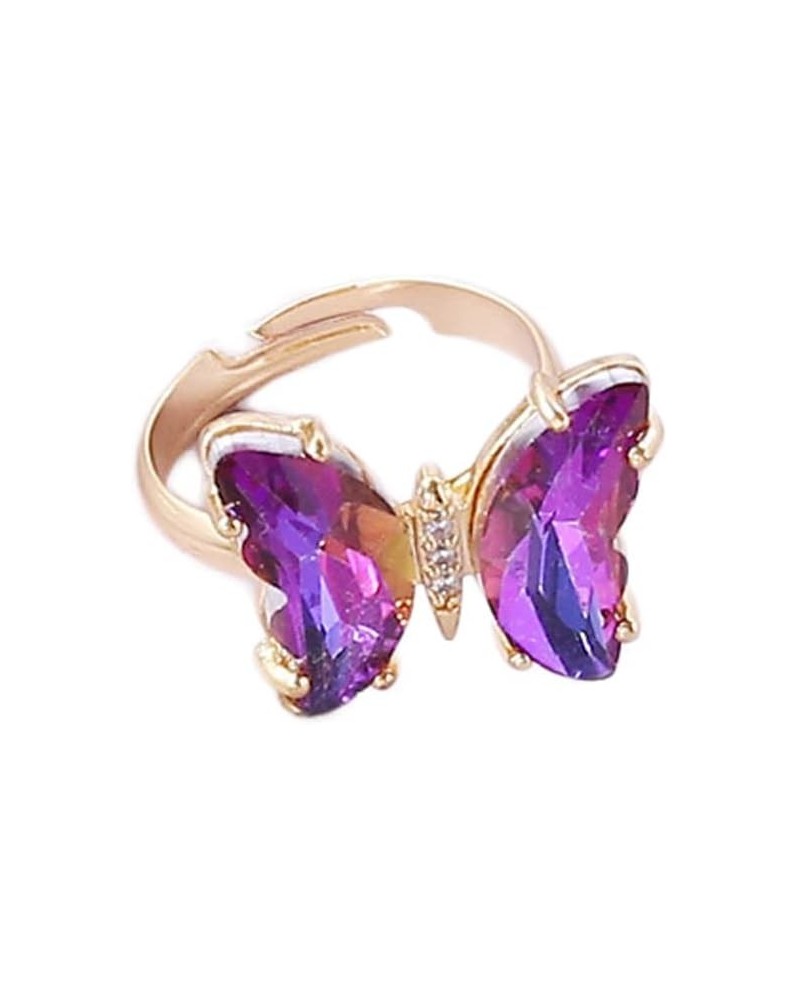 Adjustable Elegant Transparent Crystal 3D Butterfly Rings for Women Aesthetic Gold Plated Cute Animal Insect Open Finger Cuff...