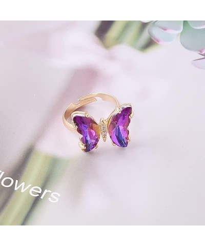 Adjustable Elegant Transparent Crystal 3D Butterfly Rings for Women Aesthetic Gold Plated Cute Animal Insect Open Finger Cuff...