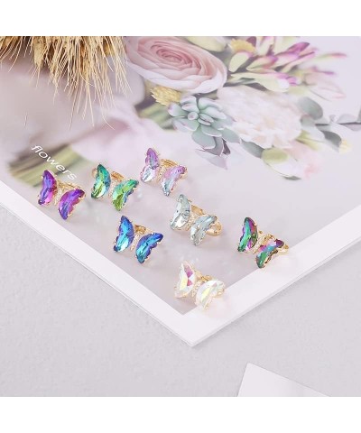 Adjustable Elegant Transparent Crystal 3D Butterfly Rings for Women Aesthetic Gold Plated Cute Animal Insect Open Finger Cuff...