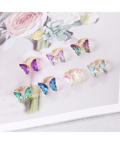 Adjustable Elegant Transparent Crystal 3D Butterfly Rings for Women Aesthetic Gold Plated Cute Animal Insect Open Finger Cuff...