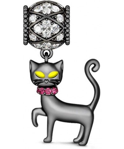 Happy Halloween Black Cat Charm Pendant 925 Sterling Silver Elegant Animal Dangle Charm for Bracelet/Necklace Women Girls Fri...