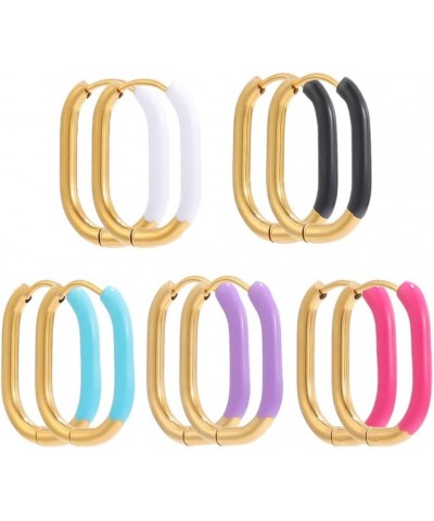 Oval Colorful Enamel Hoop Earrings For Women Girls Cute Jewelry Hoop Huggie Earrings Purple $10.25 Earrings