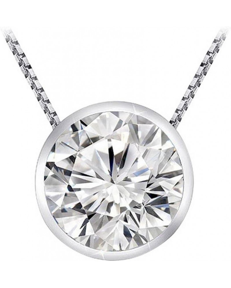 0.6 Carat 14K White Gold Round Natural Diamond Bezel Solitaire Pendant Necklace J Color I2 Clarity 1 Carat Platinum and White...