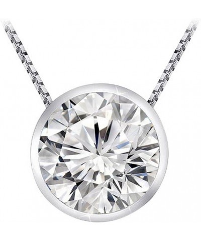 0.6 Carat 14K White Gold Round Natural Diamond Bezel Solitaire Pendant Necklace J Color I2 Clarity 1 Carat Platinum and White...