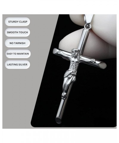 18K Jesus Cross Crucifix CATHOLIC Pendant Necklace for Men/Women with 3mm 22' Stainless steel Box chain Necklace SILVER $10.5...