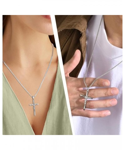 18K Jesus Cross Crucifix CATHOLIC Pendant Necklace for Men/Women with 3mm 22' Stainless steel Box chain Necklace SILVER $10.5...