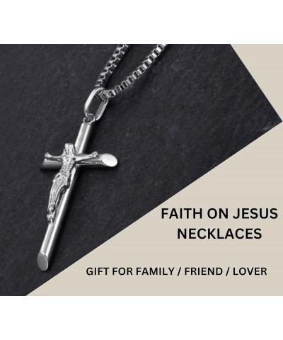 18K Jesus Cross Crucifix CATHOLIC Pendant Necklace for Men/Women with 3mm 22' Stainless steel Box chain Necklace SILVER $10.5...