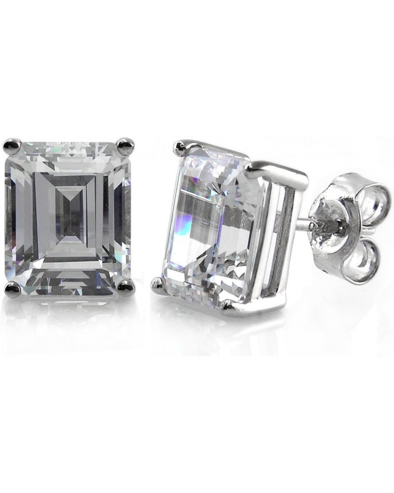 Sterling Silver Solitaire Emerald Cut Cubic Zirconia CZ Anniversary Stud Earrings for Unisex, Rhodium Plated 9mm x 7mm $19.95...